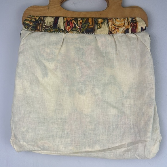 Vintage Sewing Knitting Crafting Bag Wooden Handle Novelty Fabric Old Fashion - Picture 15 of 16